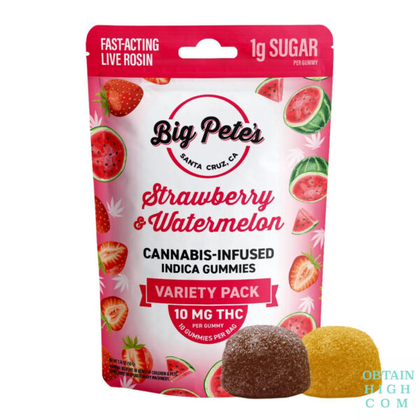 Strawberry and Watermelon Fast-Acting Live Rosin Cannabis Infused Indica Gummies by Big Pete’s Treats