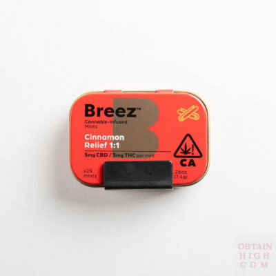 Breez Cinnamon Relief 1:1 Cannabis-Infused tin of mints