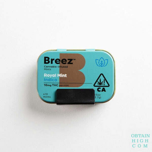 Breez Indica Cannabis-Infused tin of royal mints